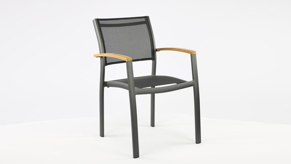 Chaise empilable Alu Namur Anthracite Mat - Noir Textilène + Accoudoir Teck main product photo
