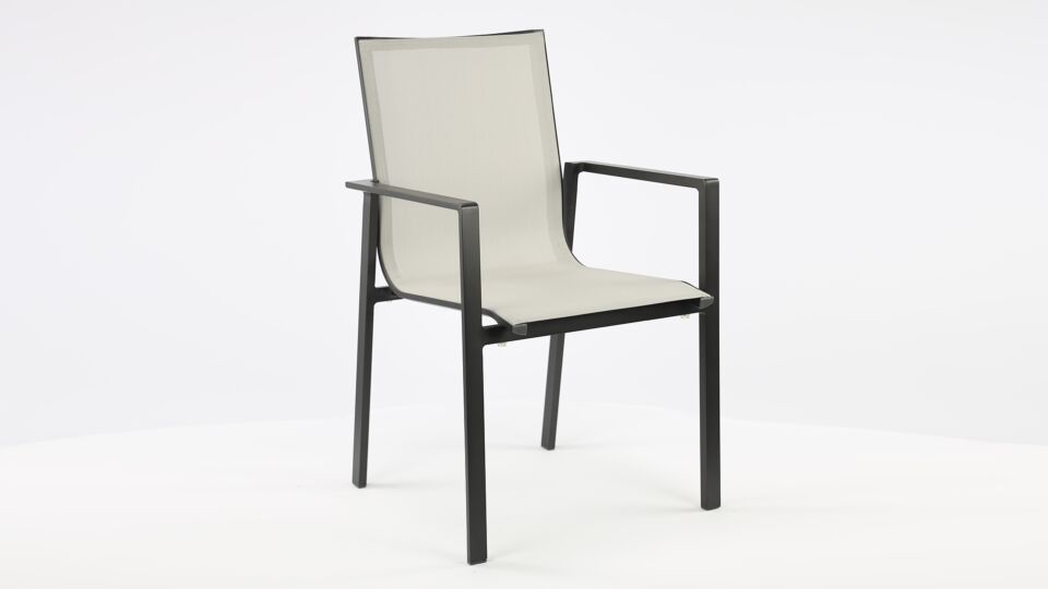 Chaise Empilable Alu Arosa Charcoal Mat Textilène Gris Clair main product photo