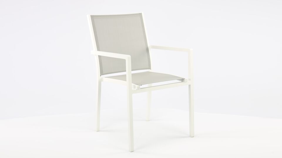 Chaise Empilable Alu Bari Alu Blanc Mat + Textilène Gris Clair main product photo
