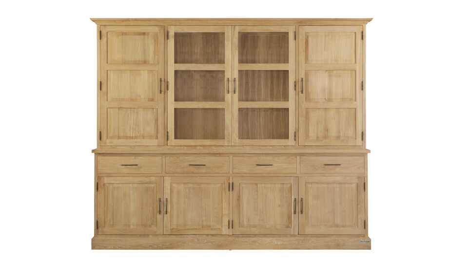 Vitrine Classic 220 cm, 6 Vollpaneel-Drehtüren – 2 Glastüren in der Mitte + 4 Schubladen, Diamond Collection main product photo