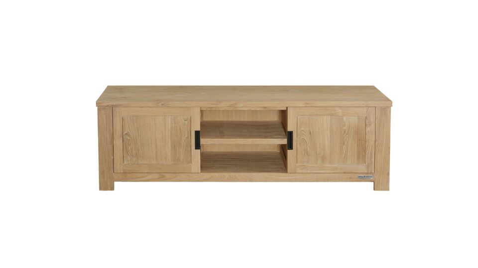 Meuble TV Moderne Noir 160cm 2 Portes Tournantes + Niches Ouvertes Collection Modern-Line Diamond main product photo