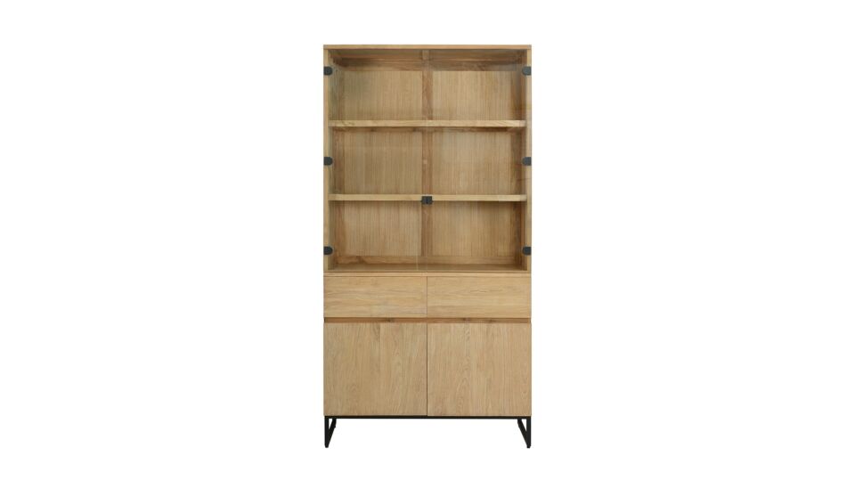 Modena Vitrinekast Met 2 Draaideuren en 2 Glasdeuren en 2 Laden 100cm x 47cm x H198cm Teak Light Brushed main product photo