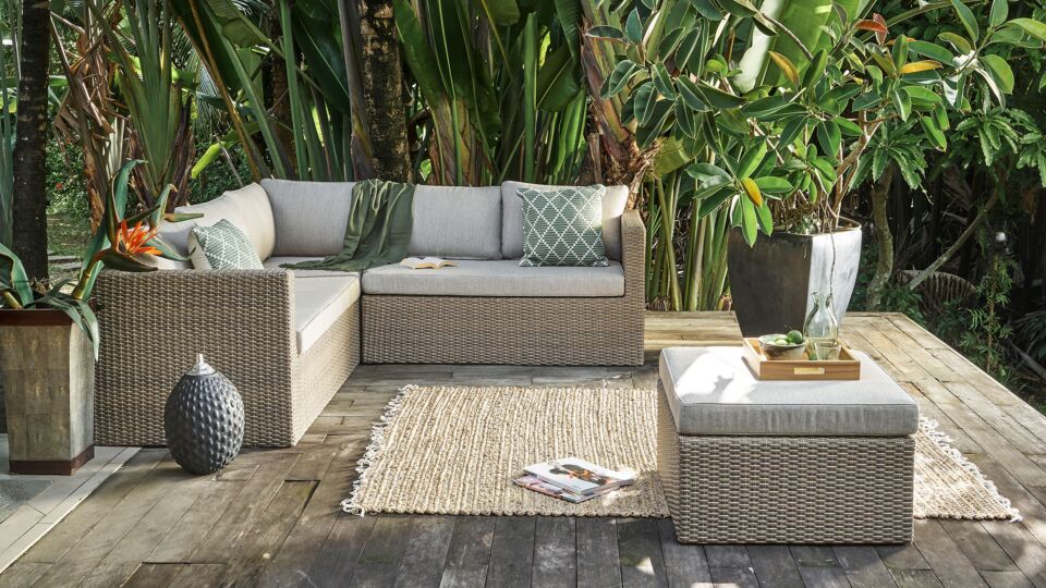 Georgia Wicker Lounge-Eckset, helles Kobo-Grau, 7 mm Korbgeflecht PE – königliche steingraue Kissen – Alu-Rahmen, Luxus-Lounge main product photo