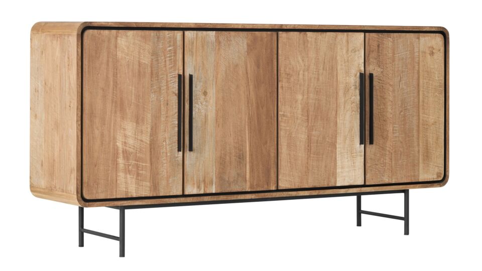 Buffet Evo 180cm 4 Portes Tournantes Recup Teck - Piètement Métal Noir main product photo