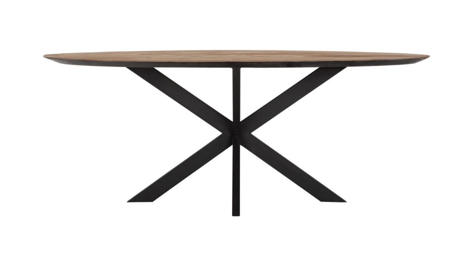 Timeless Interior Table Oval 200 cm Recup Teak With Black Metal Base - Rejuvenated Black Edge - DTP Home main product photo