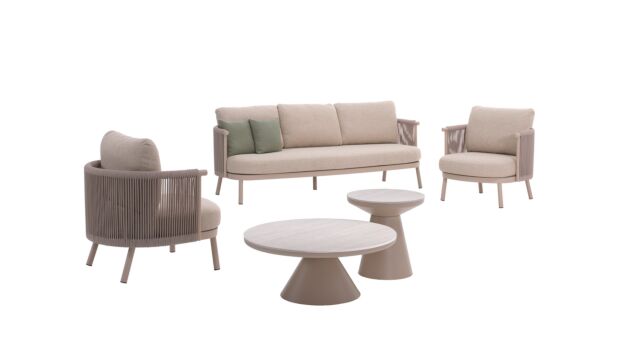 Alu Lounge Set Amora Alu 1 x 3-Seater + 2 x 1-Seater Linen With Rope Beige + Seat and Back Cushions Beige 4