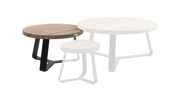 Teak-Couchtisch Margarite, runder Durchmesser 70 cm, Recup-Teakholz auf schwarzem Metallsockel 2
