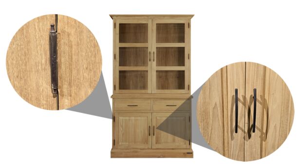 Vitrine Classique en Teck 120 cm 4 Portes Tournantes + 2 Tiroirs Collection Classic-Line Diamond 2