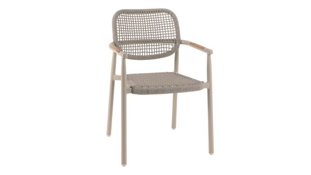 Alu Stapelstoel Midleton Zand Mat Alu Met Teak Arm + Rope Beige Alu Stapelstoel Midleton Zand Mat Alu Met Teak Arm + Rope Beige