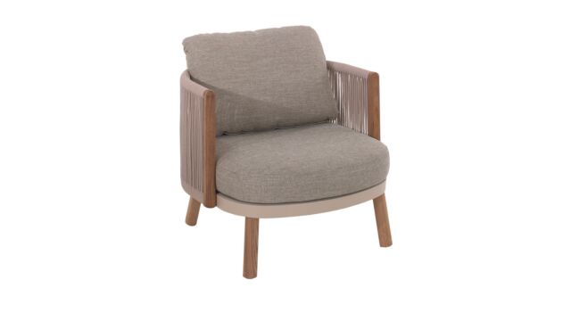 Alu Lounge Milaan 1-Zit Teak Arm Alu Linnen Met Rope Beige + Zit en Rugkussens Sunproof Beige