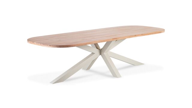 Teak Garden Table Feline With Leg Alu Linen Matt 280cm x 110cm