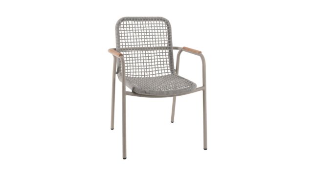 Alu Stapelstoel Diego Linnen Mat Alu + Beige Rope + Teak Arm