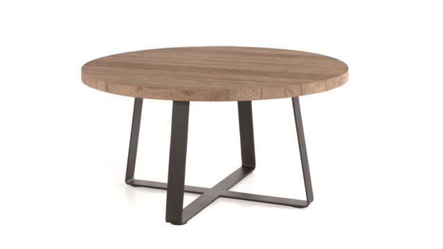 Teak Tuintafel Magdalena Dia 130cm x H77cm Met Poten Metaal Zwart Mat - Recup Teak