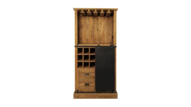 Cave à vin Signature en bois avec 1 porte en métal et 18 compartiments à vin 84 cm x 40 cm x H 177 cm Teck vintage