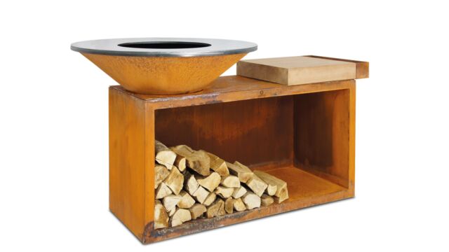 Ofyr Island Barbecue Corten Steel 100 Teak Wood Worktop