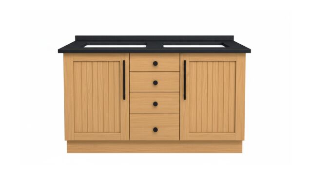 Teak Badkamermeubel New Cannes Black 150cm Met Mat Zwarte Graniet