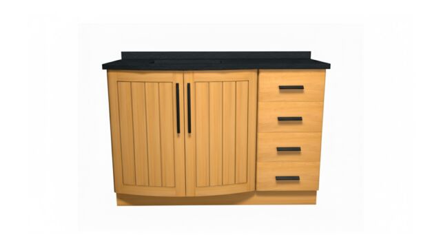 Teakholz-Badezimmermöbel New Monaco 135 cm mit mattschwarzem Granit und schwarzen Griffen