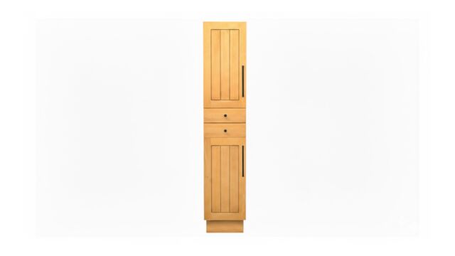 Teakholz-Säulenschrank New Cannes mit 2 Schubladen, Linksöffnung und schwarzen Griffen