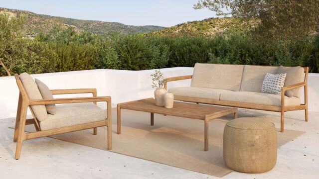Teak Jack Outdoor-Lounge-Set Teak Natur + Outdoor-Kissen Natur – Ethnicraft