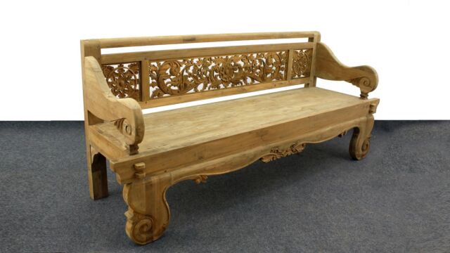 Old Javanese Garden Bench Rustic 3-Seater Heavy Duty 90cm Deep 225 x 90 x H97cm - Diamond Collection