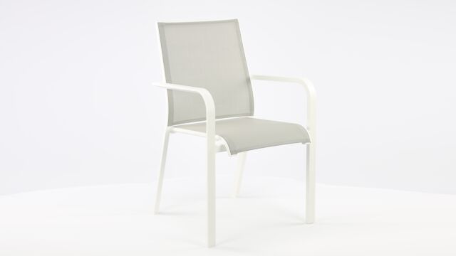 Chaise Empilable Alu Paris Blanc Mat - Textilène Gris Clair