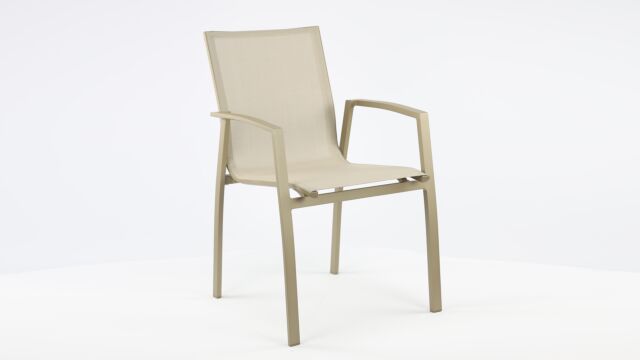 Chaise empilable Alu Bologna Champagne Mat - Textilène Taupe Clair