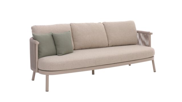 Canapé Alu Lounge Milan 3 places en lin avec corde beige + coussins d'assise et de dossier beiges