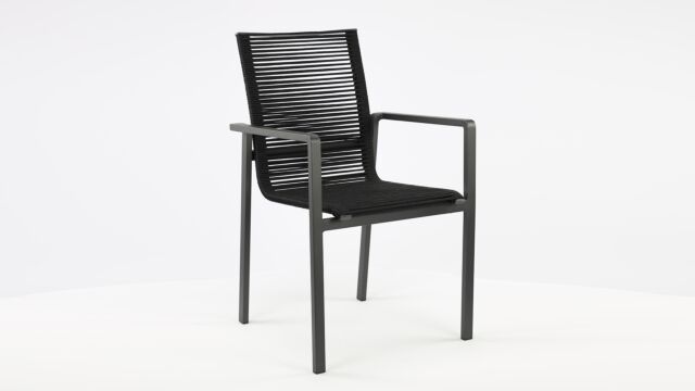 Chaise Empilable Alu Aruba Charbon Mat Alu + Corde Extérieure Noire