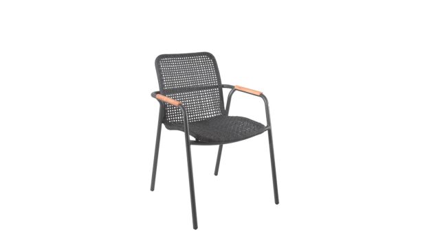Alu-Stapelstuhl Diego Schwarz Matt Alu + Schwarzes Seil + Teakholzarm