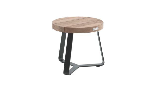 Teak Salontafel Margarite Rond Dia 40cm Recup Teak op Zwart Metalen Voet