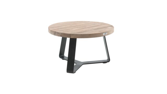 Teak Salontafel Margarite Rond Dia 70cm Recup Teak op Zwart Metalen Voet