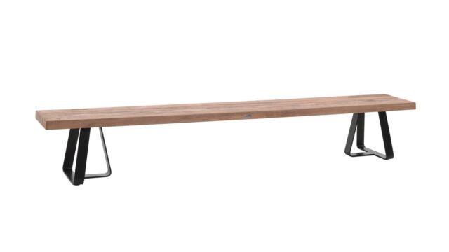Teak-Gartenbank Magdalena 250 cm mit Beinen, schwarzes Metall, matt – Recup-Teak