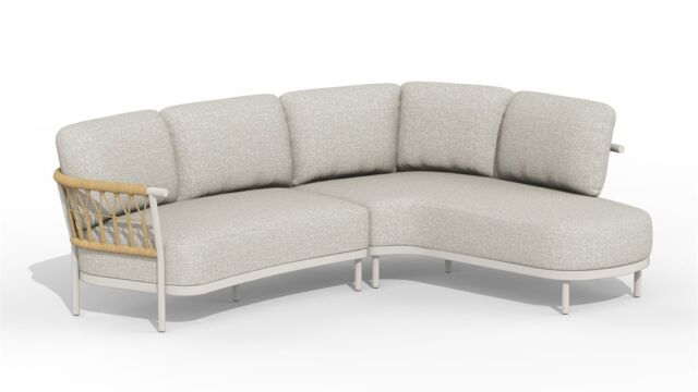 Alu Lounge Fresca Coin Ensemble Organique Gauche Alu Cadre Crème Blanc Avec Coussins AW Dove Olefin