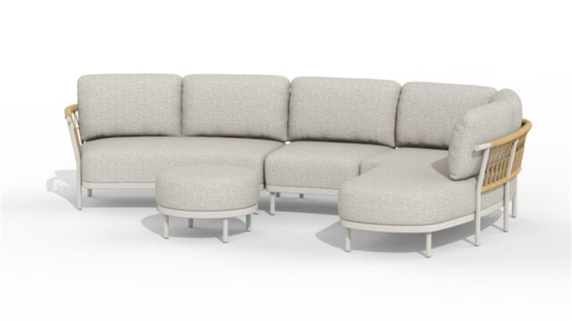Alu Lounge Fresca Corner Set Organic Left + Intermediate Piece + Pouf Alu Frame Creme White With AW Cushions Dove Olefin