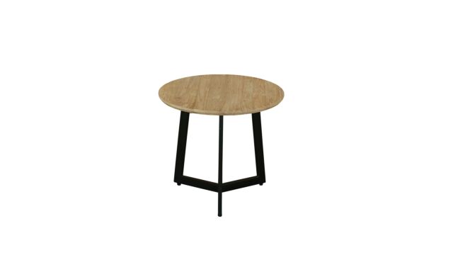 Modena Couchtisch rund mit 3 Metallbeinen, schwarzer Durchmesser 050 cm, Teakholz hell gebürstet – Diamond Collection