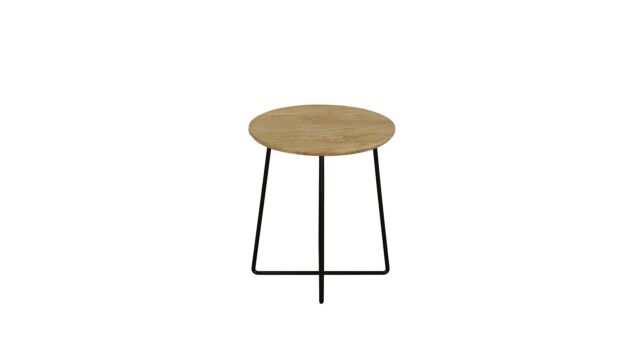 Modena Couchtisch rund mit 4 Metallbeinen, schwarzer Durchmesser 040 cm, Teakholz hell gebürstet – Diamond Collection