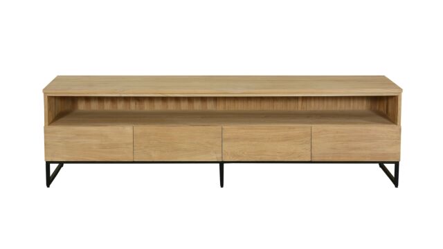 Meuble TV Modena 200cm avec 4 tiroirs et niche ouverte en teck clair brossé - Collection Diamond