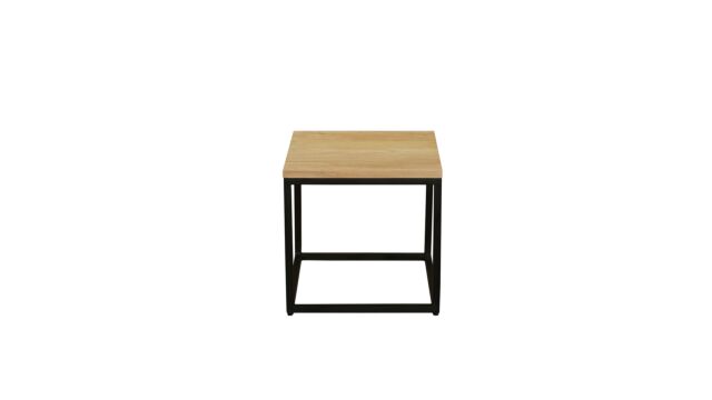 Piedestal Bas Modena avec Structure en Métal Noir 040cm x 040cm x H60cm Teck Clair Brossé