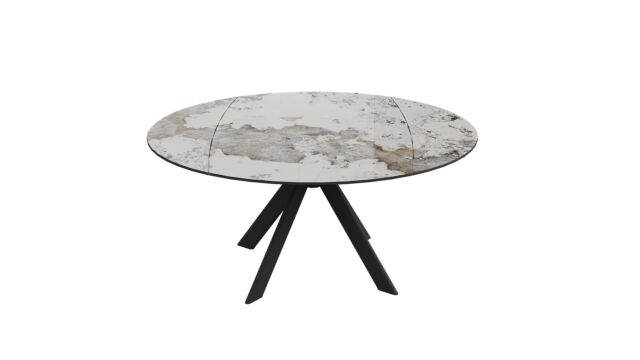 Palmo Runder ausziehbarer Innentisch 90 cm/150 cm – Schwarze Elysium-Keramik – Schwarzes Metallbein