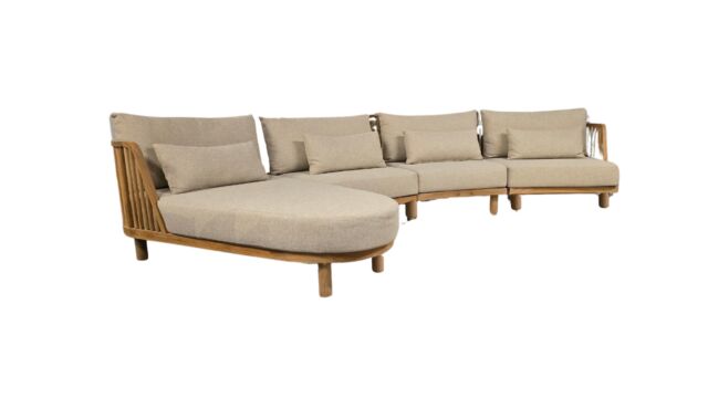 Teak Corner Lounge Spindle XL Version Chaise Longue + 3 Elements