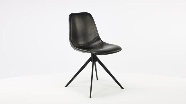 Chaise de salle à manger modèle Shell PU Vintage Noir/Pieds Acier Noir sur piètement pivotant