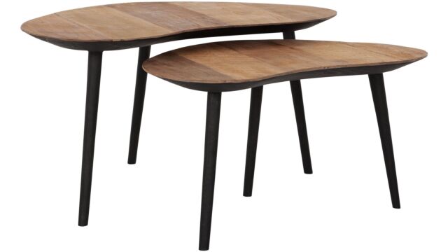 Organus Couchtisch, groß + Klein - 2 Stk, natürliches Teak-Recup-Holz mit schwarzem Metallrahmen, 40 x 83 x H 61 cm