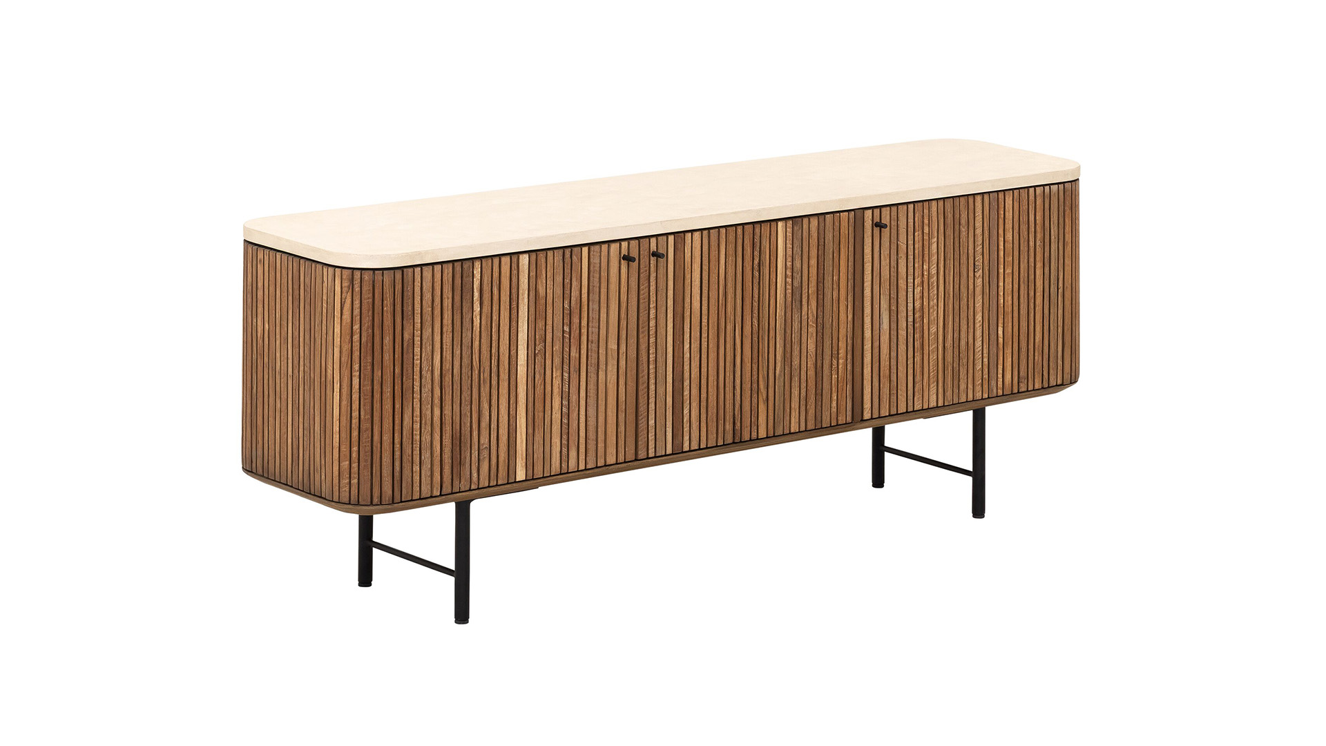 Lagoon TV cabinet 3 doors - Recycled Teak - Mortex - Black metal legs