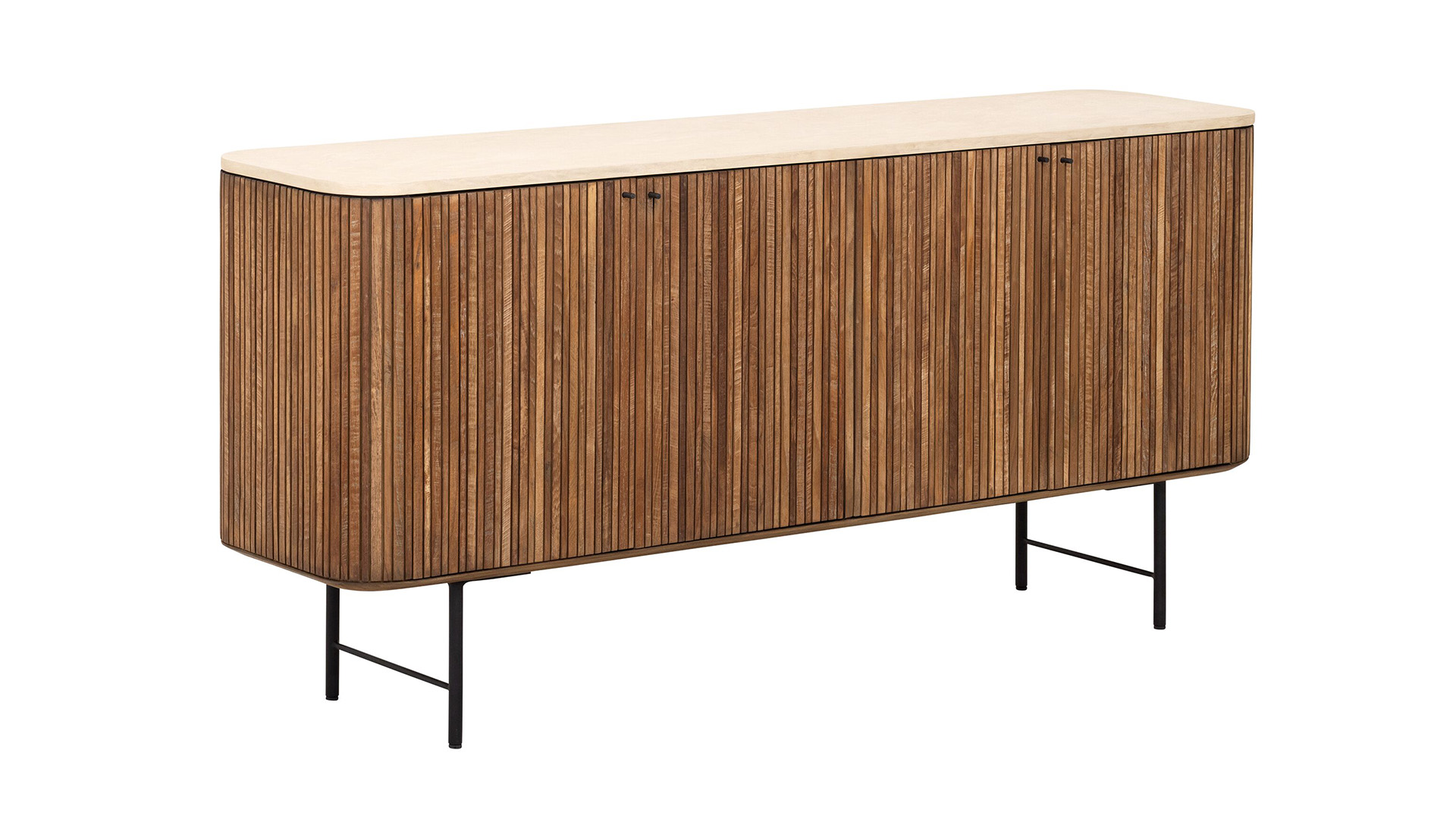 Buffet Lagoon 4 portes - Teck recyclé - Finition Mortex - Pieds en métal noir