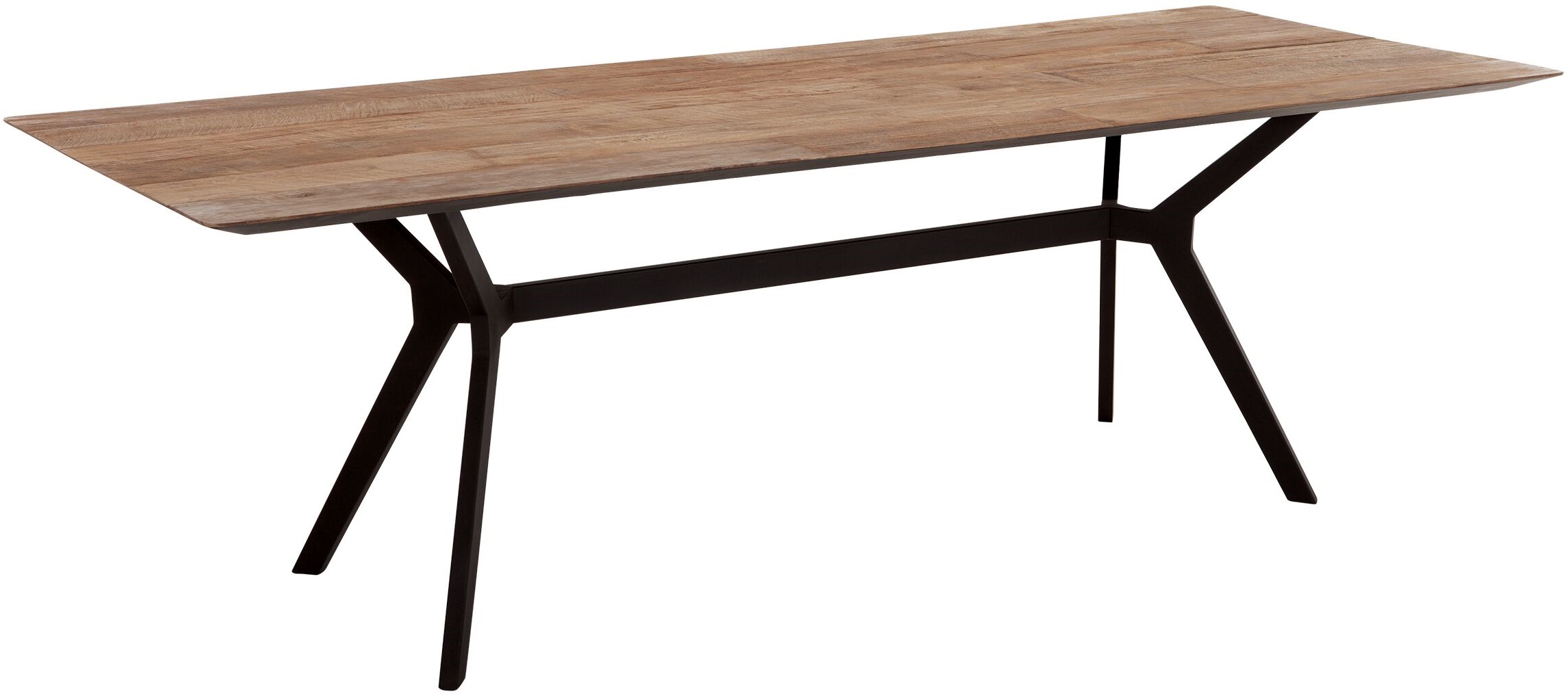 Table d'intérieur Metropole 225 cm x 95 cm x 78 cm en bois de teck récupéré avec structure Boomerang en métal noir