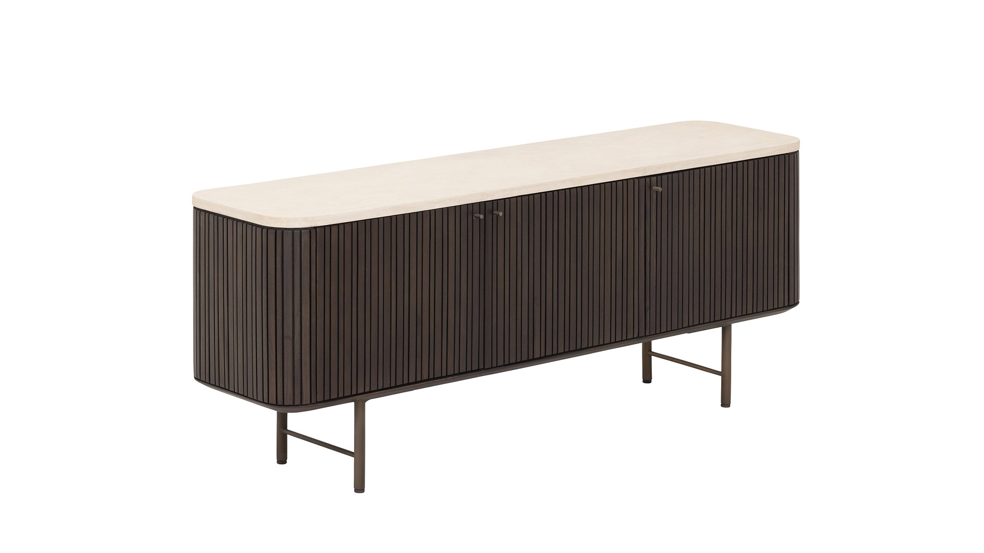 Bordeauxroter TV-Schrank mit 3 Türen – Mahagoni – Mortex – Metallbeine