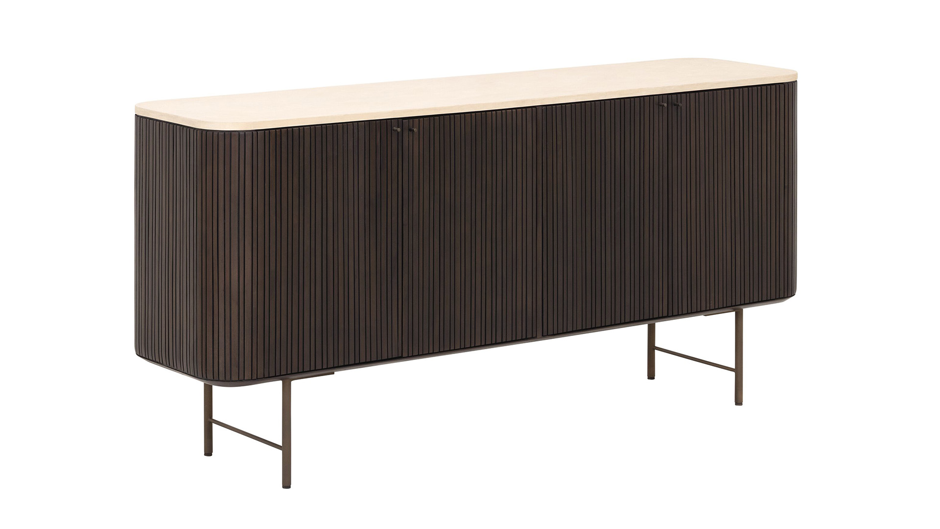 Bordeauxrotes Sideboard mit 4 Türen, Mahagoni, Mortex-Verkleidung, Metallbeine