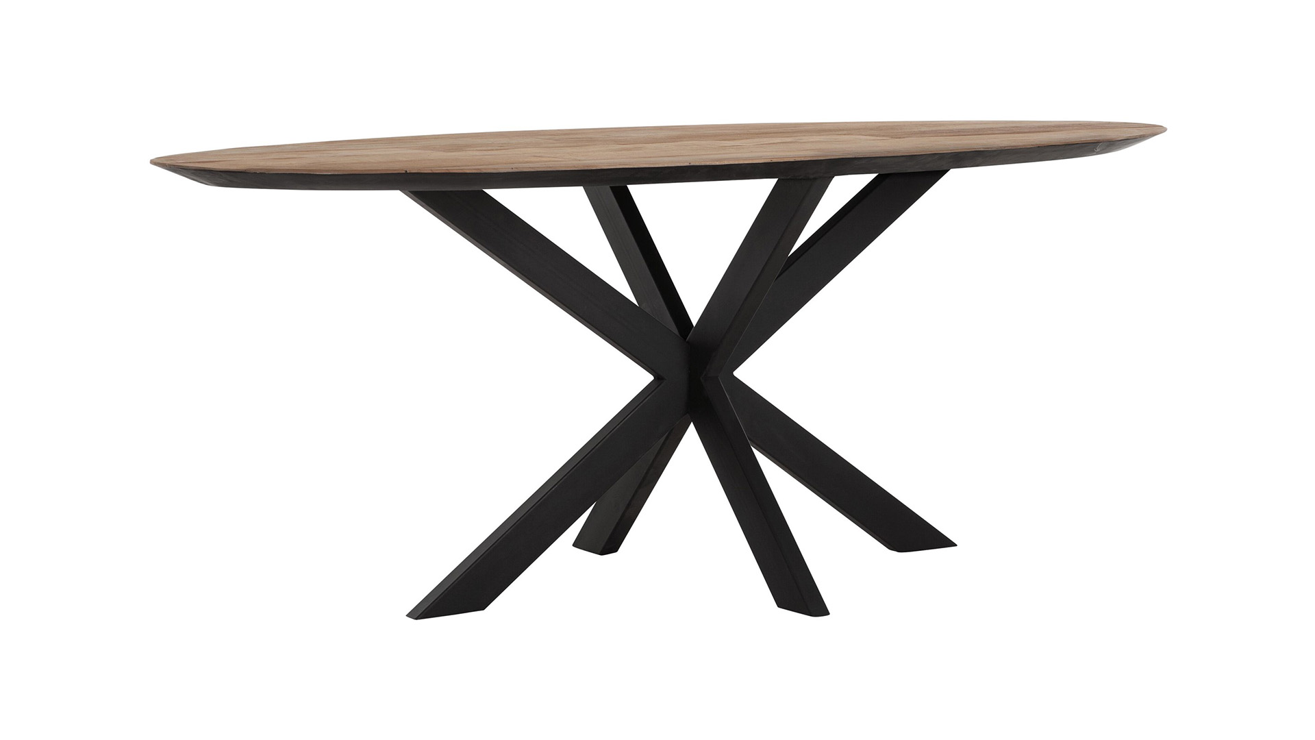 Table d'Intérieur Intemporelle Ovale 200 cm Teck Recup Avec Piétement Métal Noir - Chant Noir Rajeuni - DTP Home