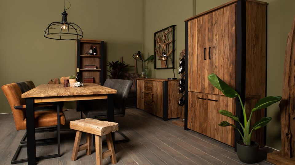 Teak Boekenkast 1 Draaideur 3 Vakken Sfeer